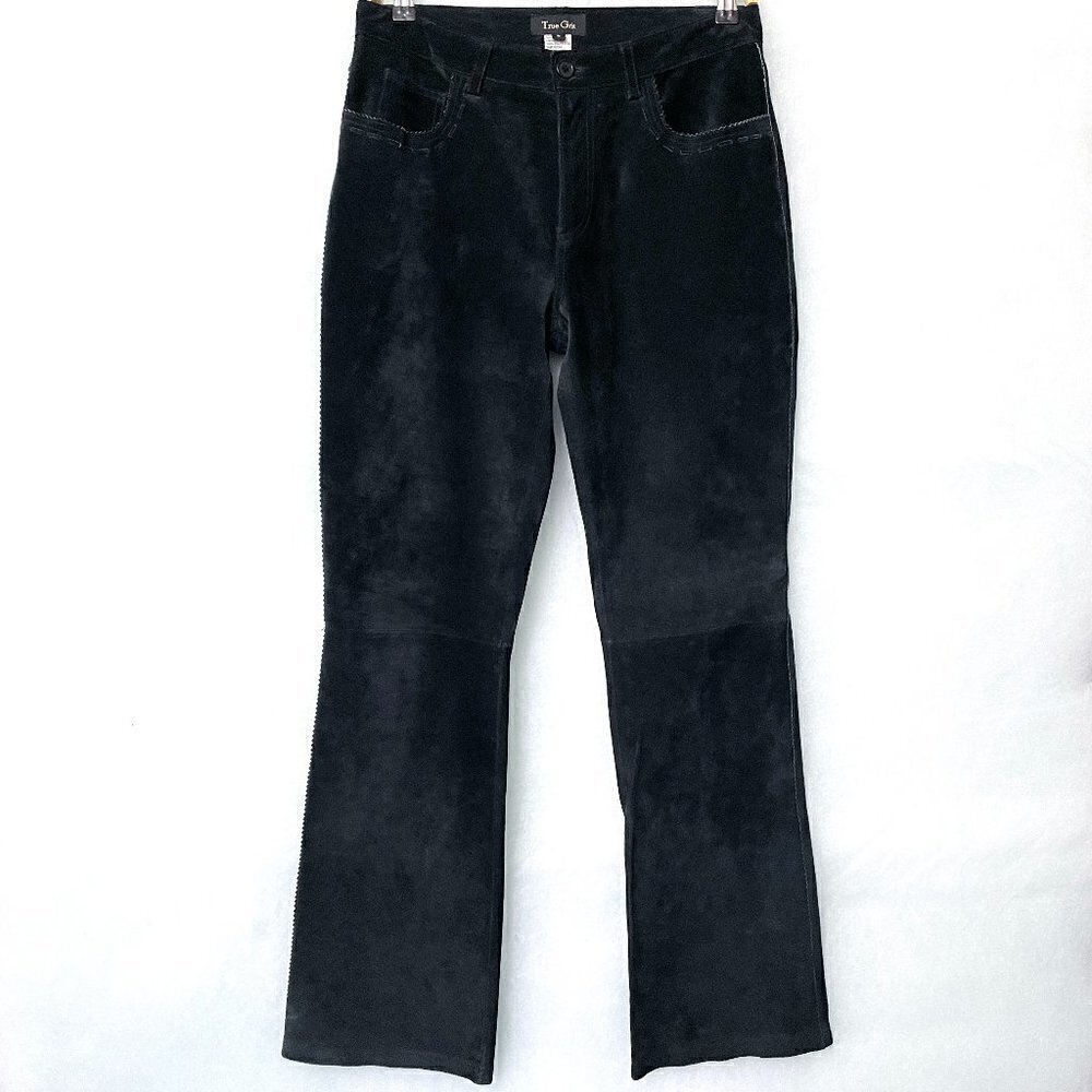 True Grit Women's Black Suede Leather Pants Bootcut Lined size 8 length 32"